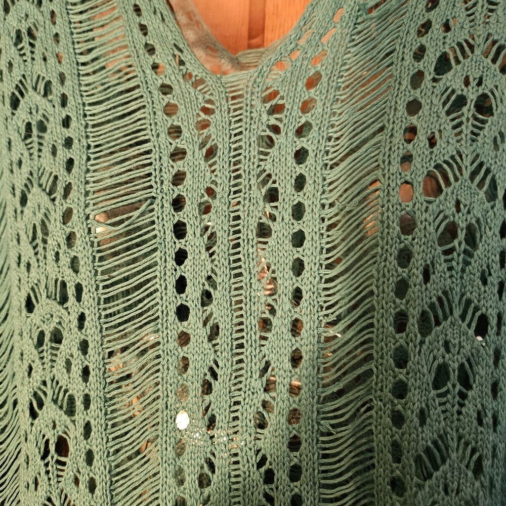 Women's One Size Boho Turquoise Crochet Poncho Vest | One Size Beach Cover-Up - Picture 5 of 5